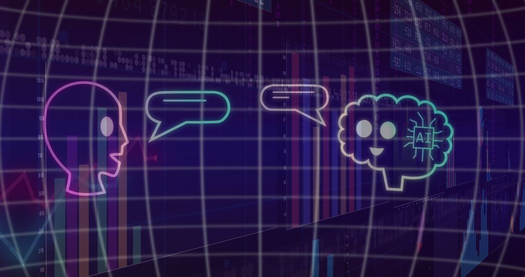 AI Data Processing with Futuristic Grid Overlay