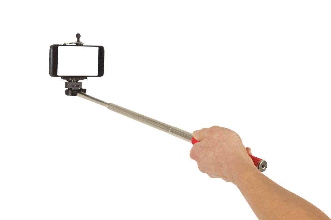 Transparent Selfie Stick with Smartphone in Hand