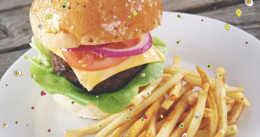 Gourmet Burger and Crispy Fries with Digital Elements