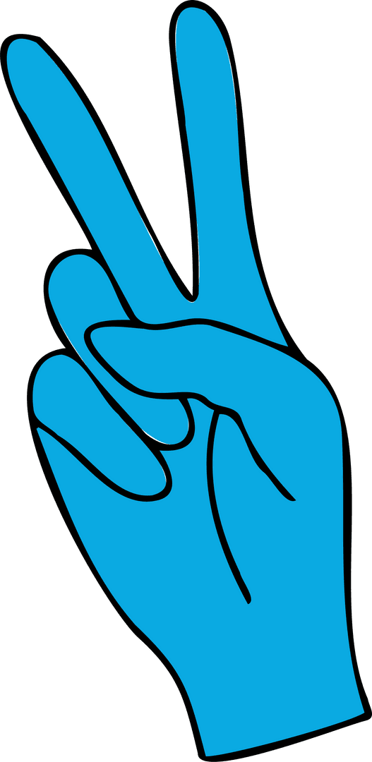 Flat Blue Hand Peace Gesture on Transparent Background Vector