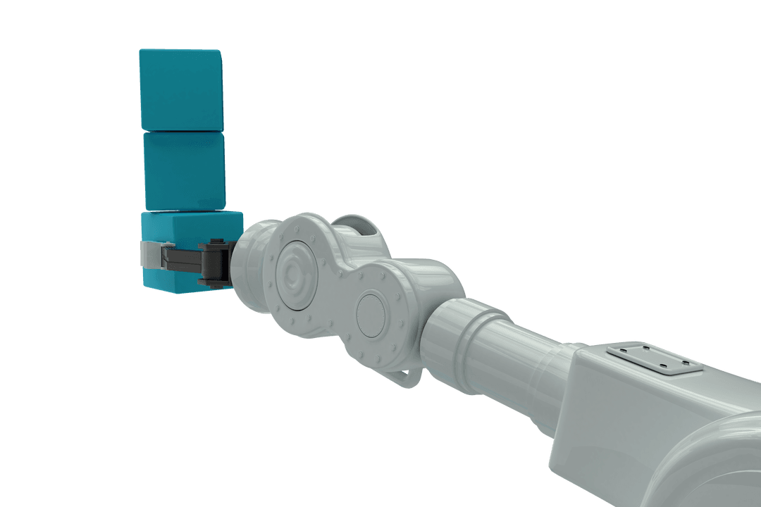 Robotic Hand Lifting Stack of Different Size Boxes on Transparent Background