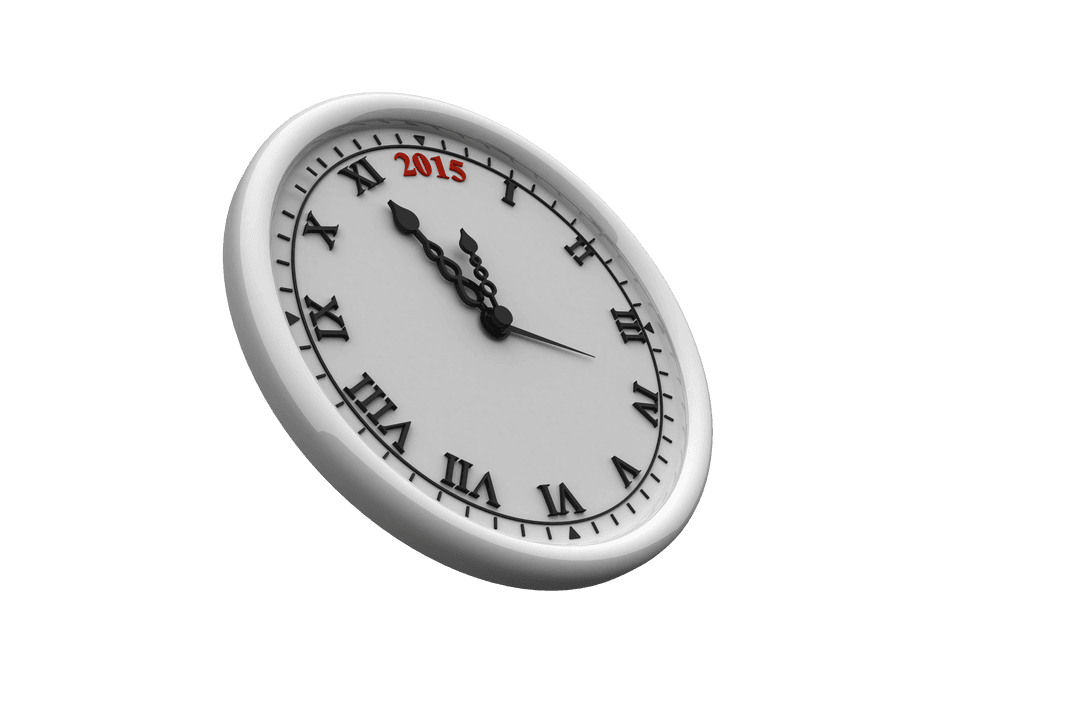 Transparent Clock Illustration with Roman Numerals and Year 2015