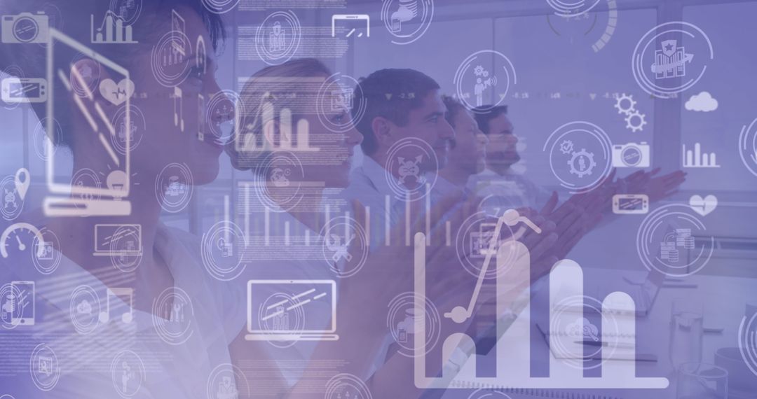 Digital Symbols Overlaying Diverse Professionals in Conference