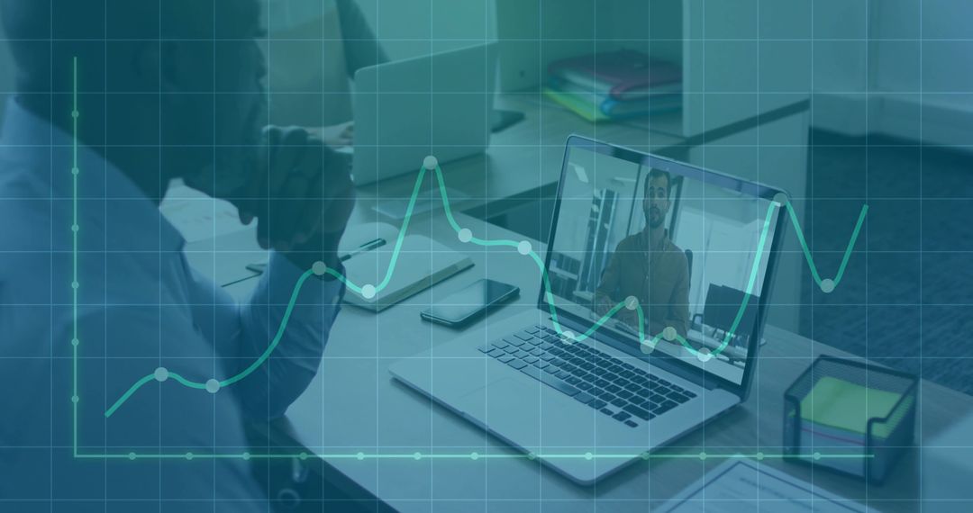 Business Professional Engaging in Virtual Meeting with Financial Analytics