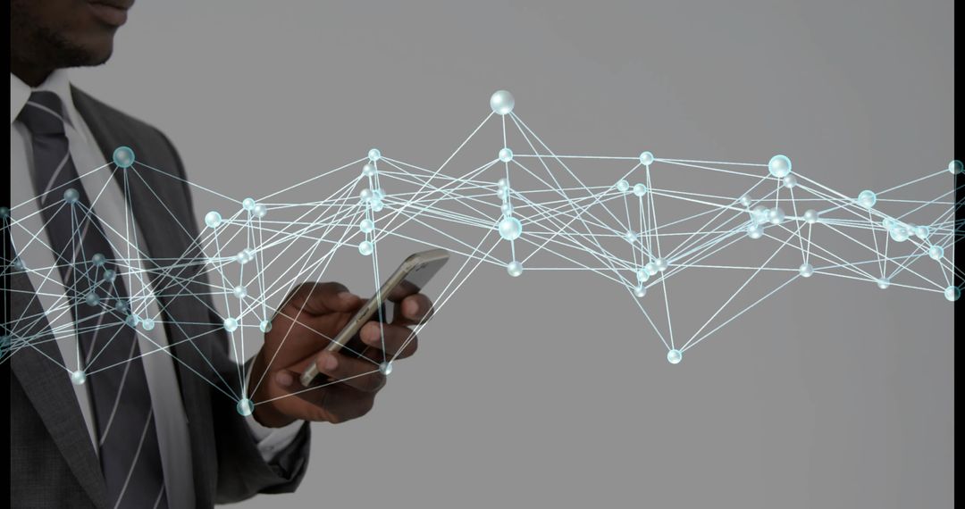 Businessman Using Smartphone with Network Connections Overlay