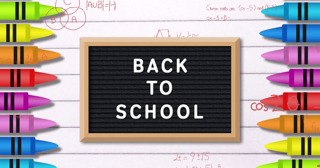 Back to school board with colorful crayons and math equations