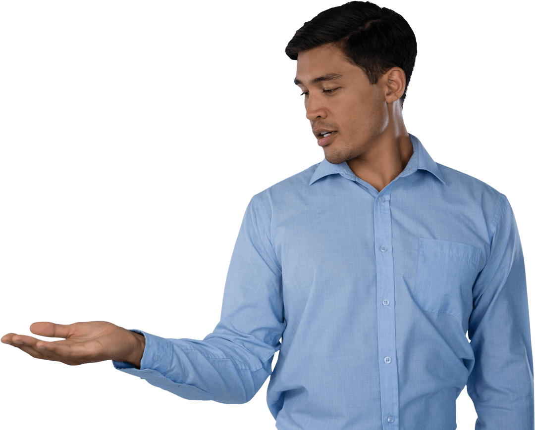 Transparent Businessman Looking Thoughtfully at Palm