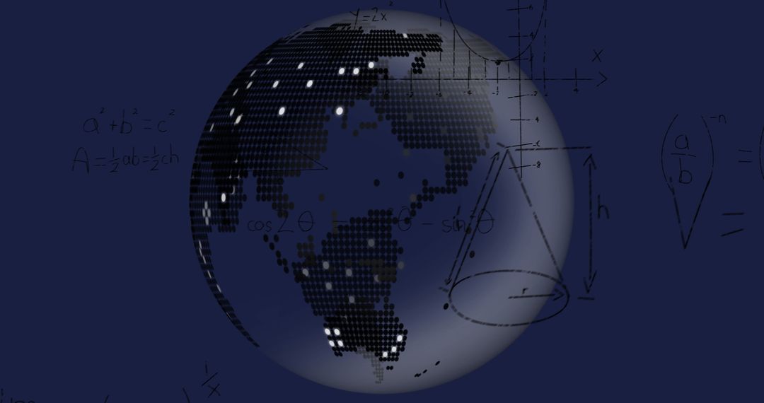 Abstract Globe Concept with Mathematical Formulas and 3D Cone