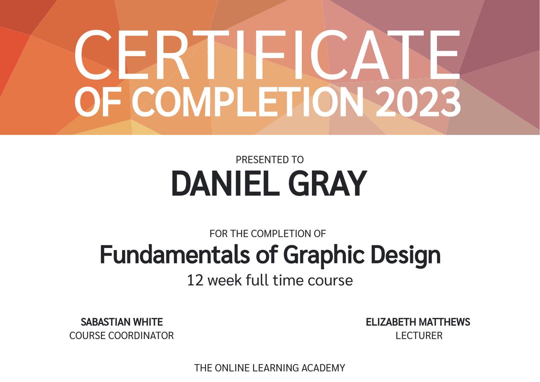 Completion Certificate for Fundamentals of Graphic Design Course 2023 - Download Free Stock Templates Pikwizard.com