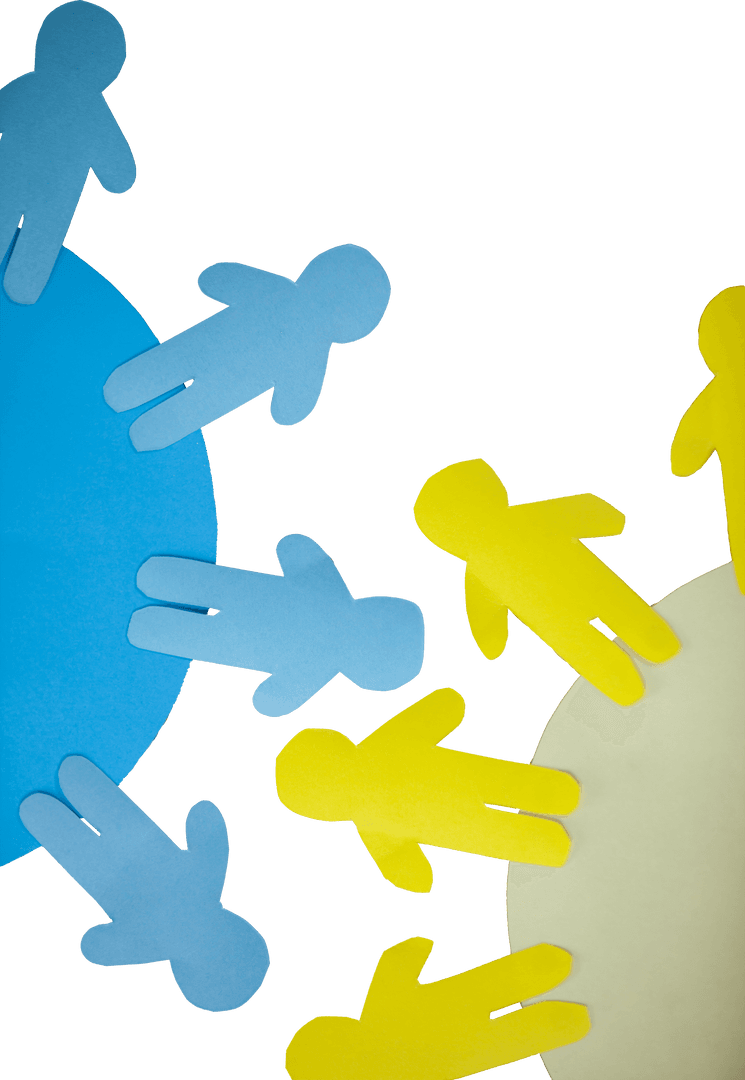 Transparent People Icons in Yellow and Blue Circular Pattern