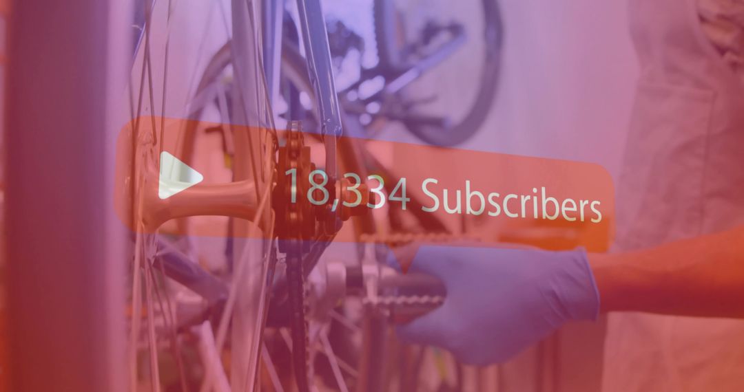 Mechanic Repairing Bicycle in Workshop with Social Media Subscriber Growth