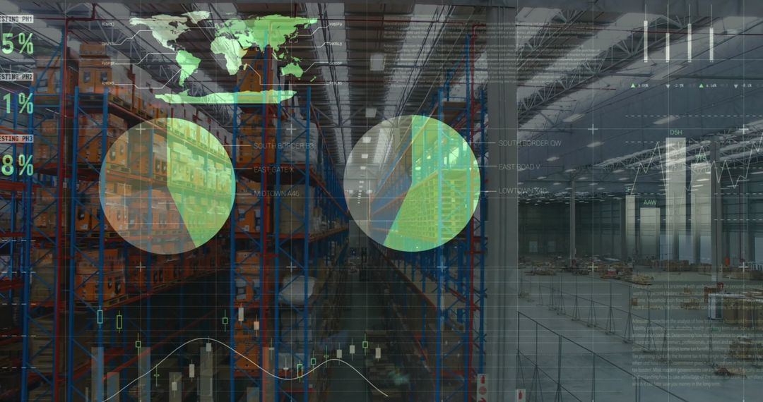 Digital Financial Analytics Overlaying Modern Warehouse