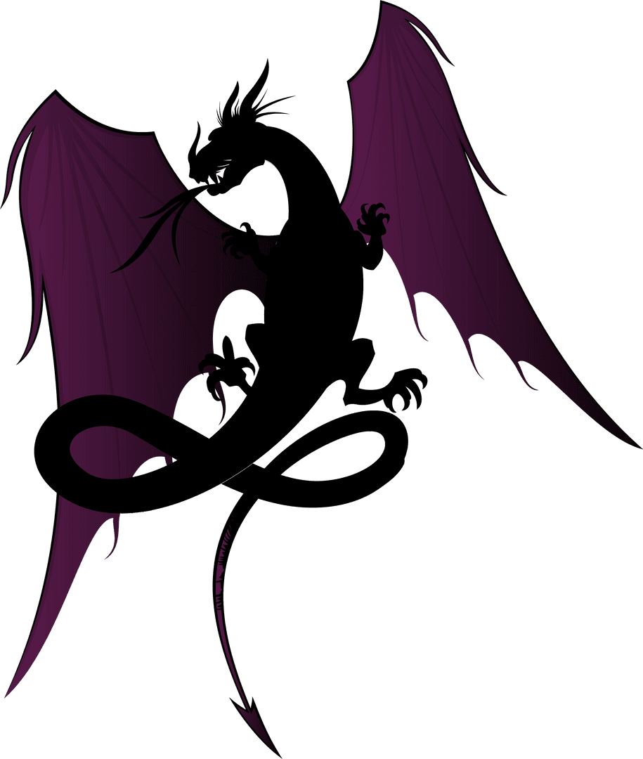 Silhouette of a Mystical Dragon with Transparent Background