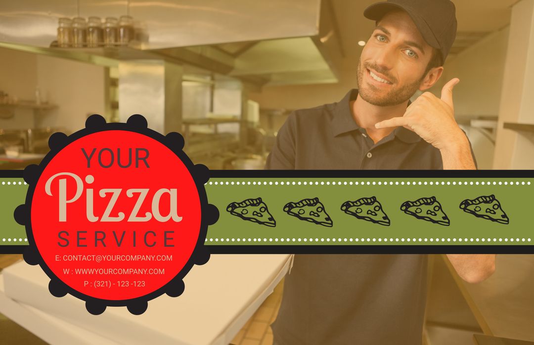 Cheerful Chef Promoting Pizza Service with Call Gesture - Download Free Stock Images Pikwizard.com