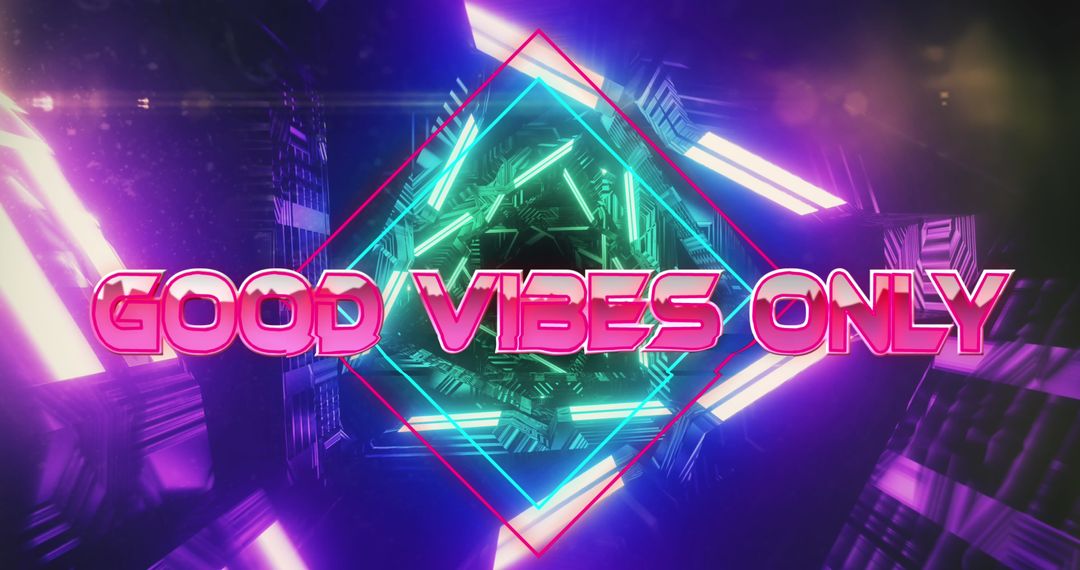 Colorful Digital Tunnel with 'Good Vibes Only' Neon Graphics