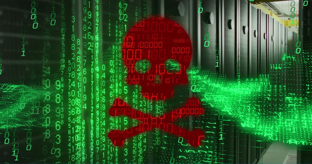 Skull and Crossbones Over Digital Cybersecurity Concept