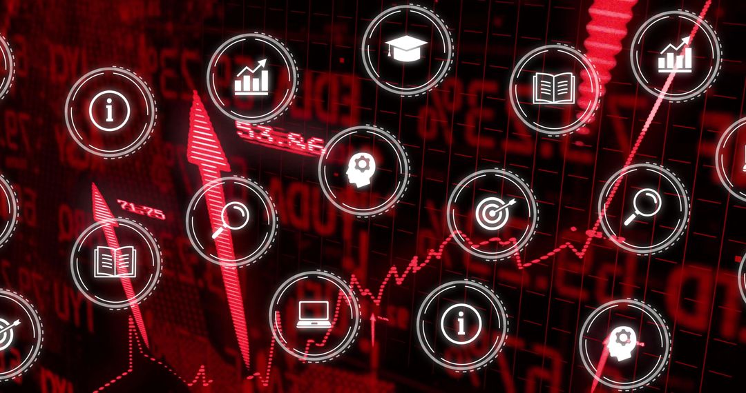 Financial Analysis Icons on Red Stock Market Graph