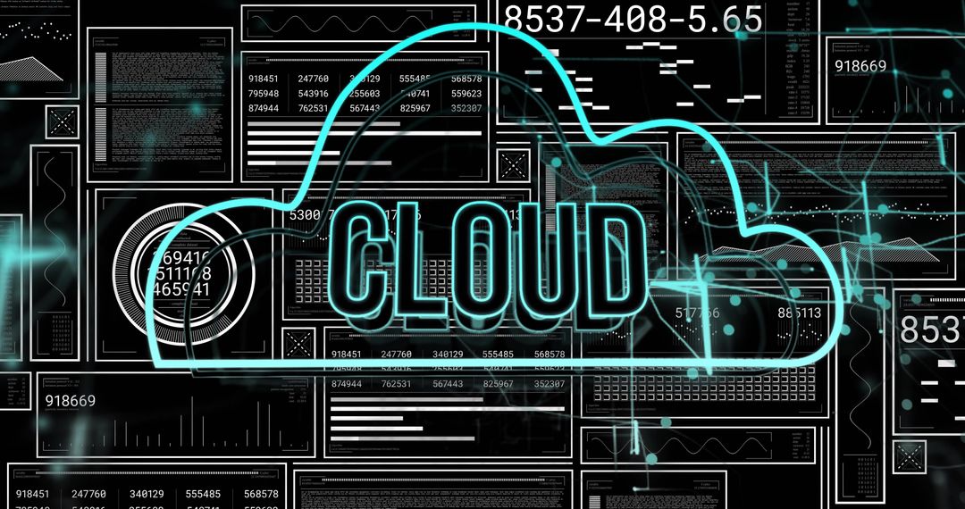 Neon Cloud Icon on Digital Data Interface Visualization