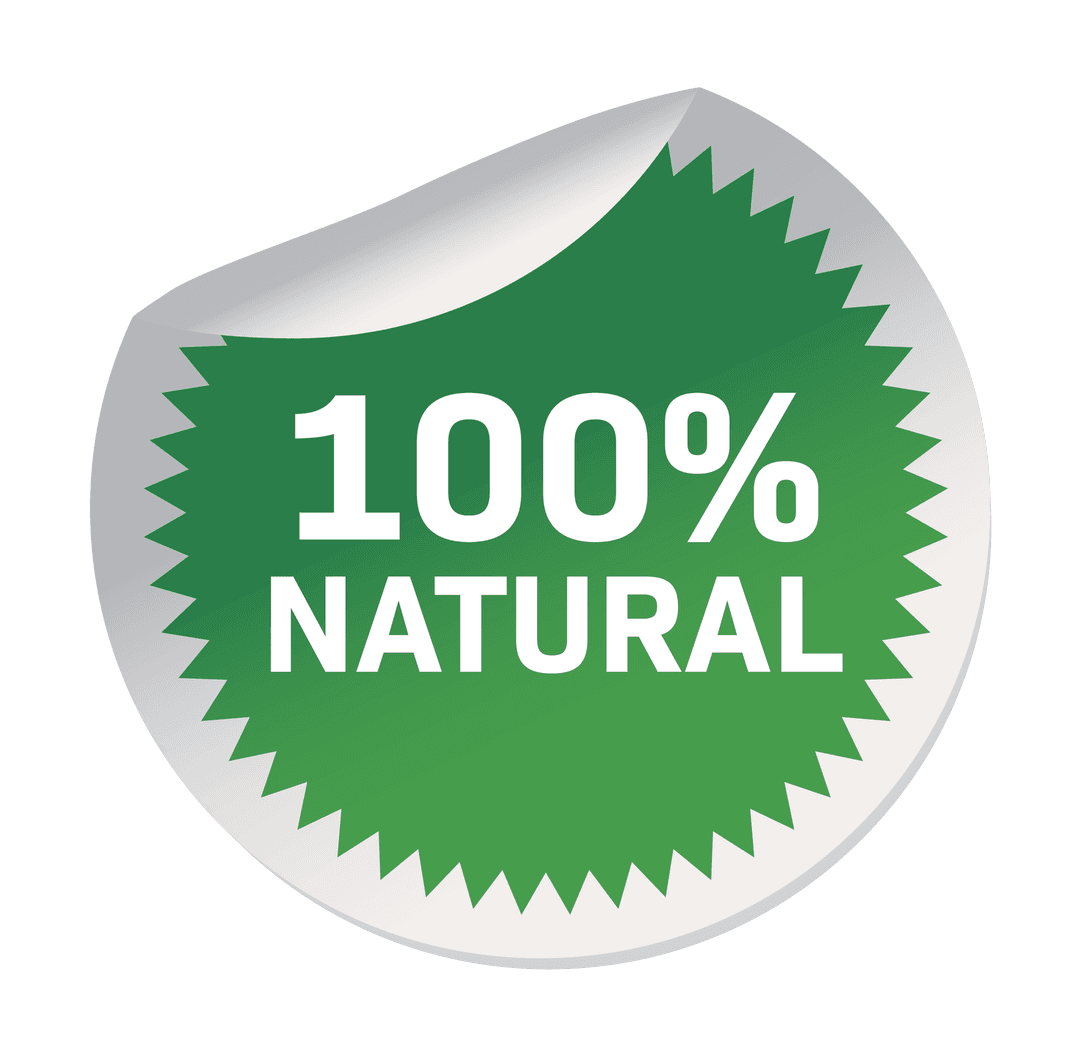 Green Eco-Friendly Sticker with 100 Percent Natural Text on Transparent Background