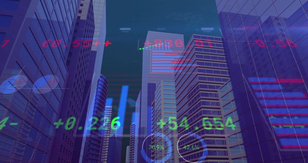 Digital Financial Data Overlay in Vibrant Urban Cityscape