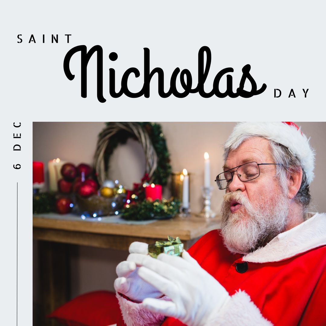 Saint Nicholas Day Celebration: Santa Claus Holding Gift - Download Free Stock Templates Pikwizard.com