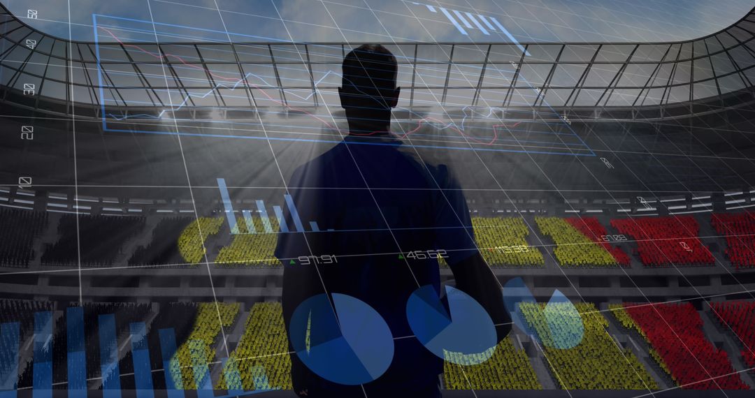 Rugby Player in Stadium with Data and Graph Overlay