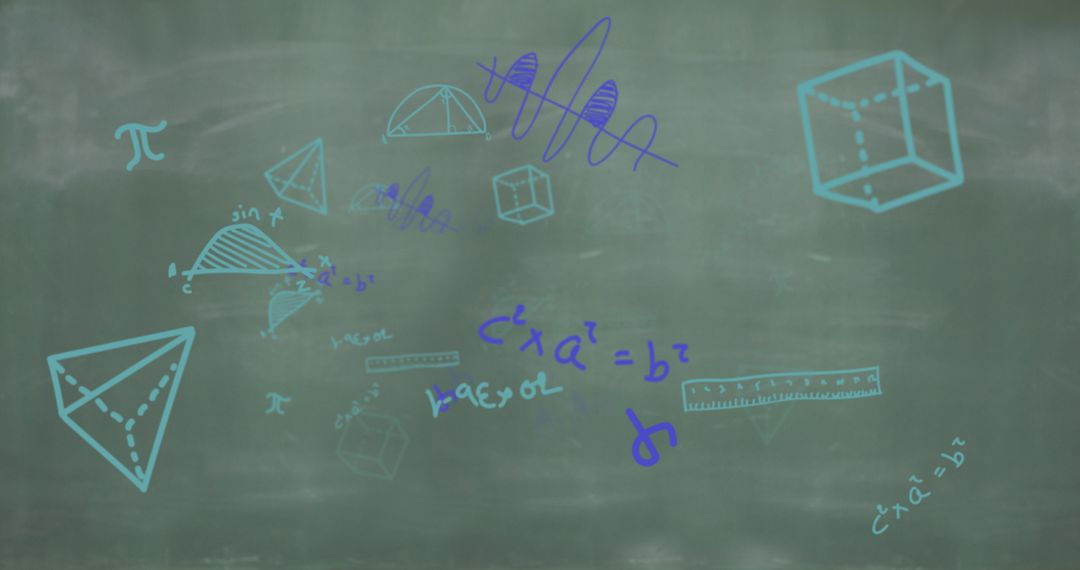 Mathematical Equations on Chalkboard with Educational Symbols