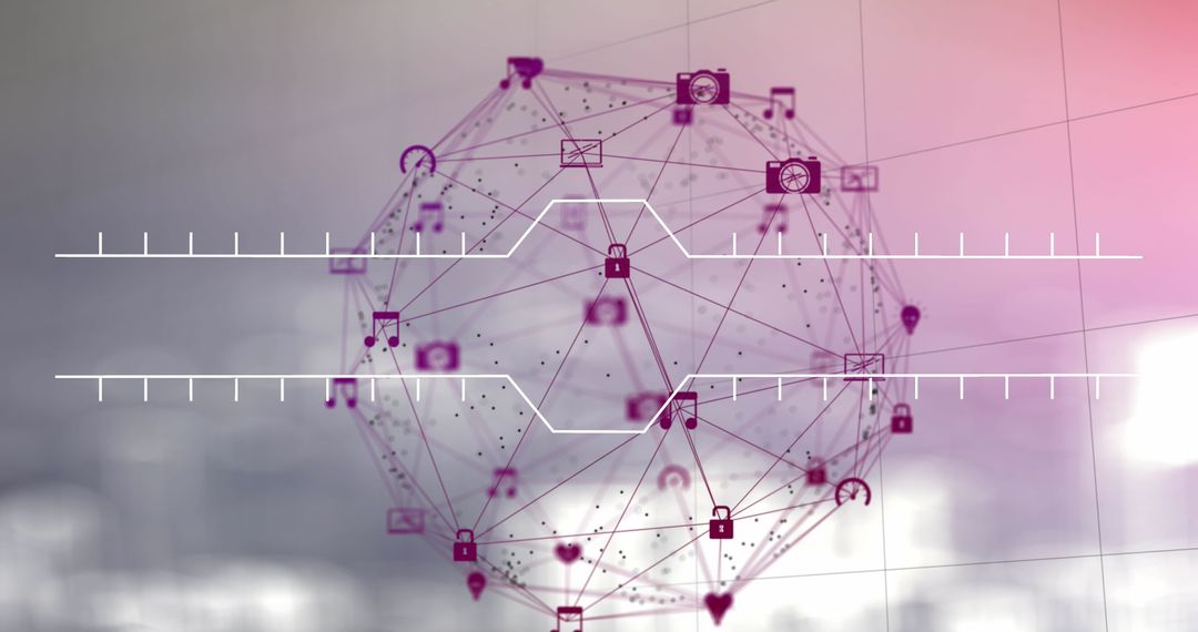 Digital Icons Spinning on Gradient Background Representing Connectivity