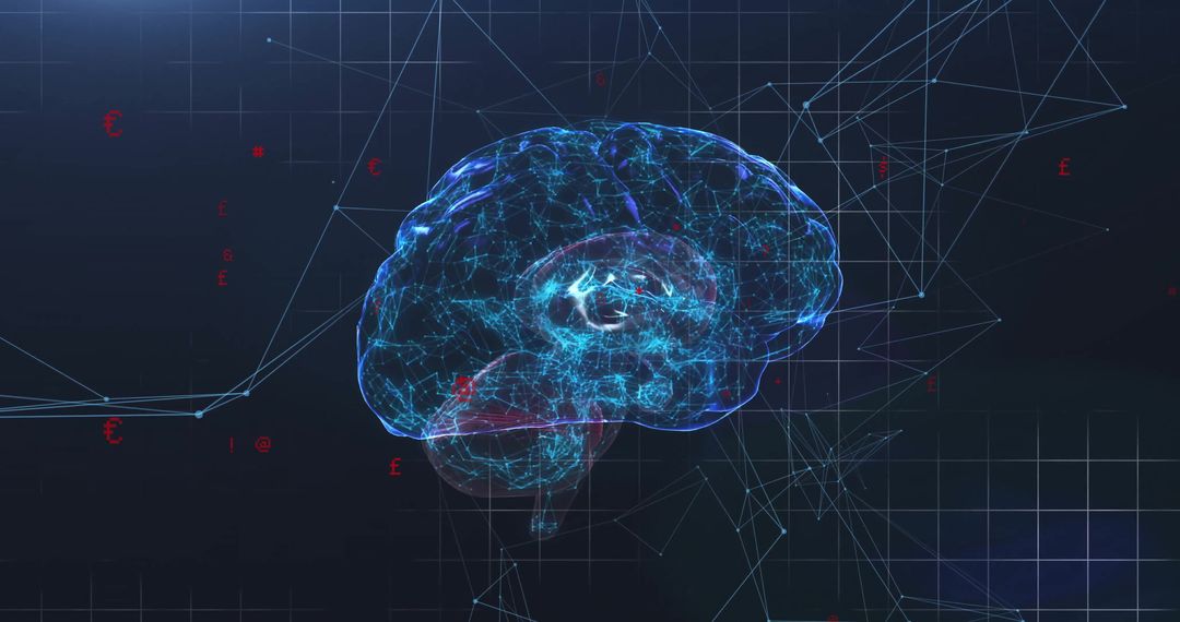 Glowing Brain Hologram with Neural Paths in Cyberspace