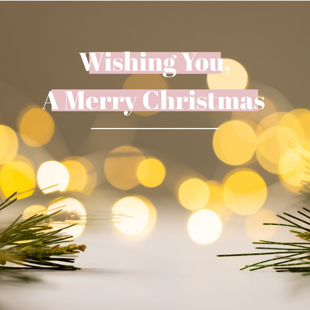 Elegant Christmas Greeting Card with Pine Leaves and Bokeh Lights