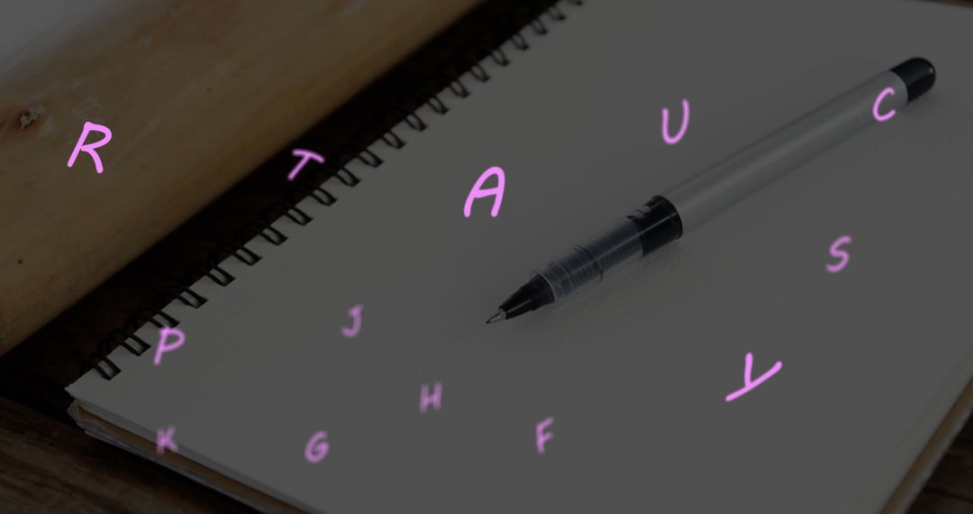 Notebook Diaries: Creative Abstract Design with Scattered Letters and Pen