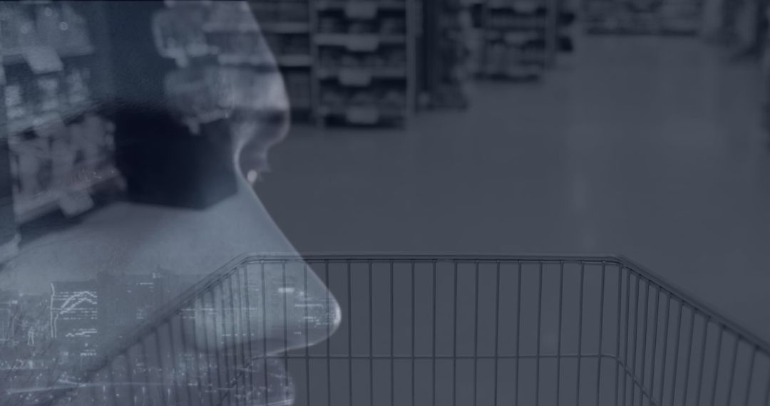 Blurred focus on grocery shopping and reflective consumer habits