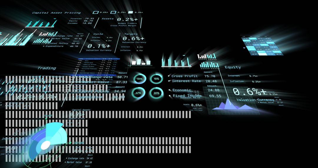 Futuristic Holographic Financial Data Panels in Dark