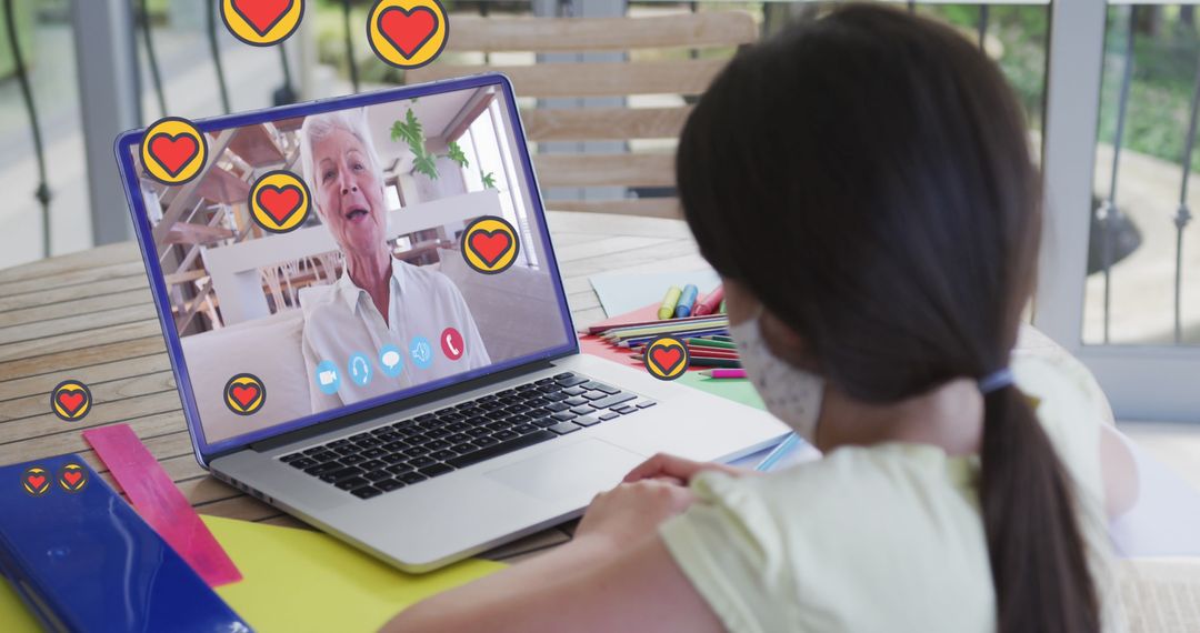 Child Engaging in Video Call Wearing Protective Mask