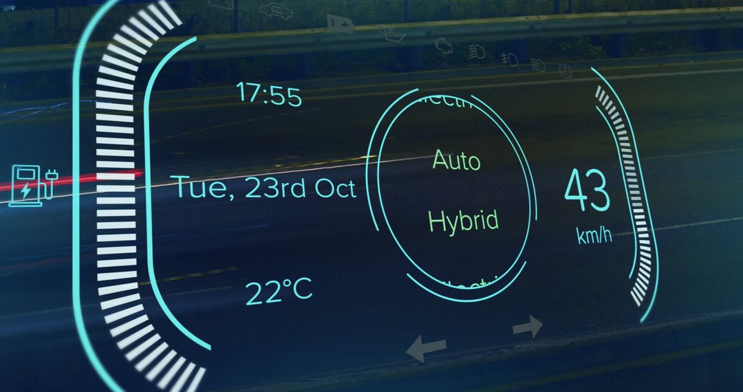 Digital Display of Hybrid Car Dashboard with Indicators