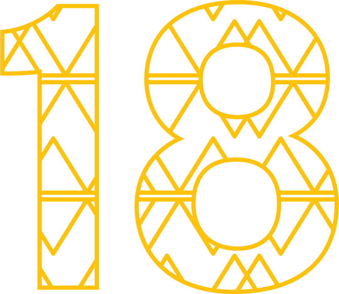 Yellow Patterned Number 18 on Transparent Background for Celebration Designs