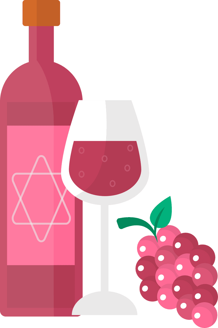 Elegant Wine Bottle and Glass with Grapes on Transparent Background