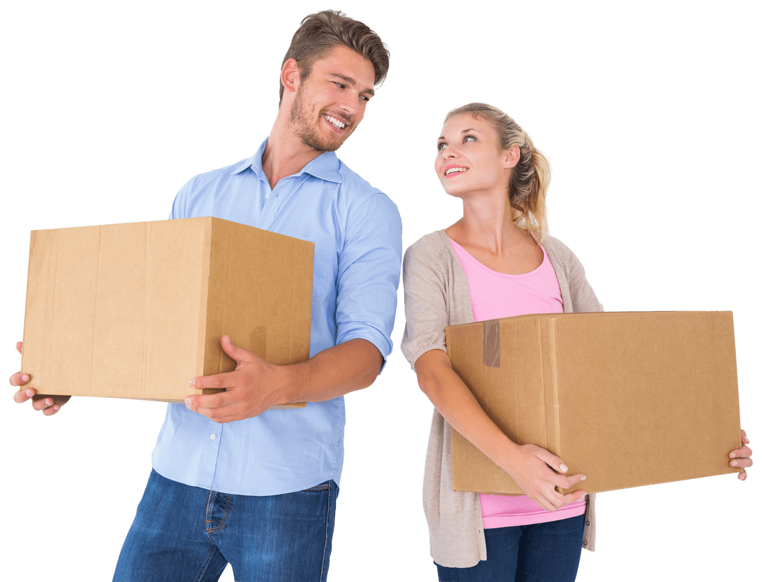 Young Couple Carrying Cardboard Boxes Transparent Background