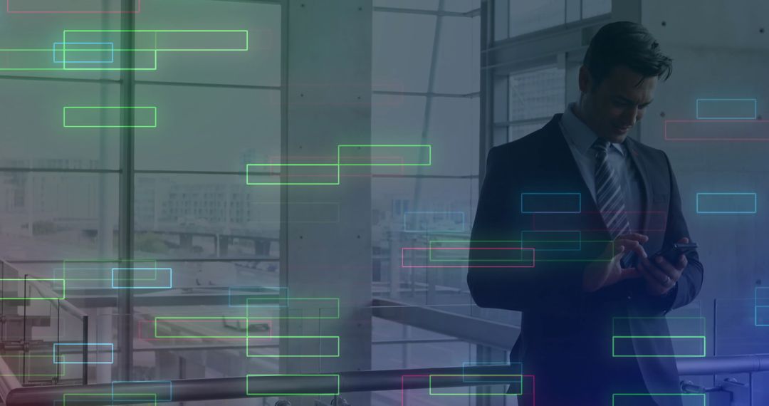 Digital Financial Data Processing with Businessman Using Smartphone