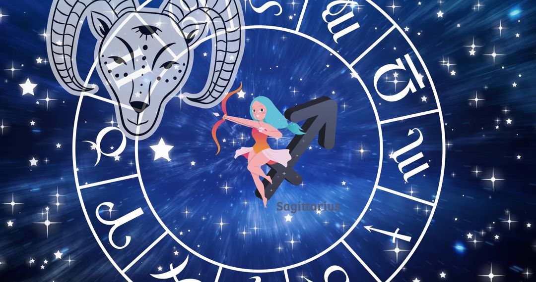 Aries Symbol with Zodiac Wheel on Starry Background