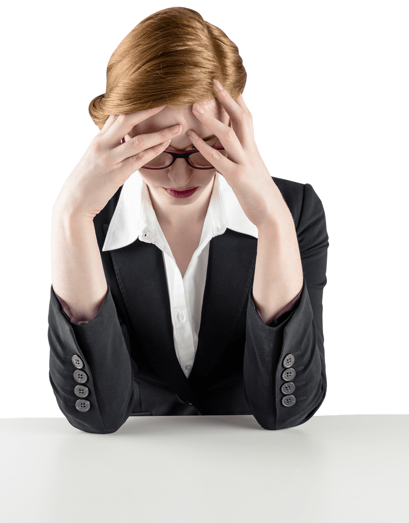 Stressed Redhead Businesswoman with Transparent Background