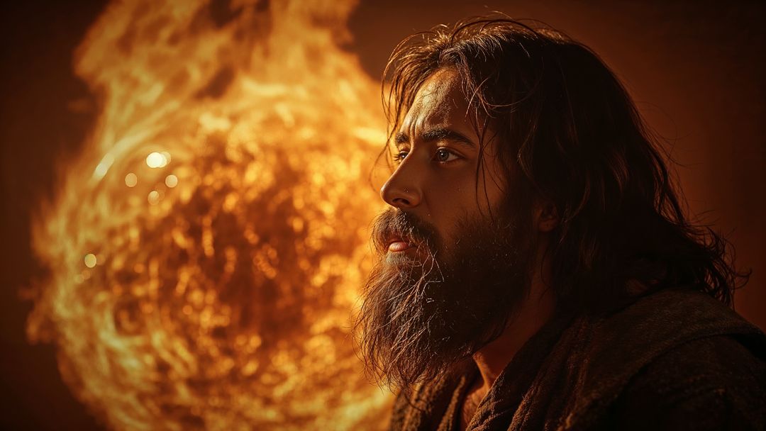 Mystic fiery moses contemplation by glowing sphere