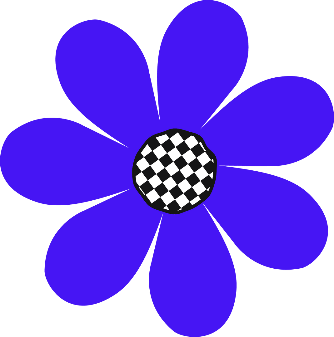 Abstract Purple Flower with Checkerboard Center on Transparent Background