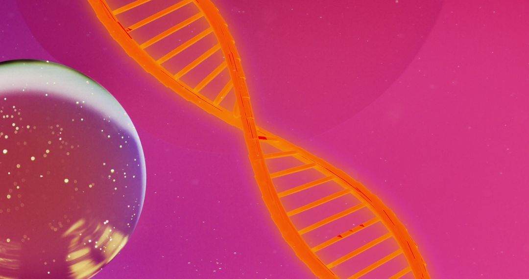 Creative DNA Strand on Purple Background with Floating Bubbles