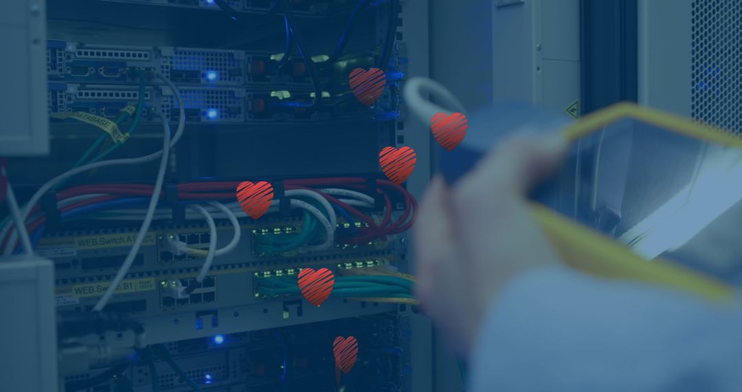 Businessman in Server Room with Digital Graphics