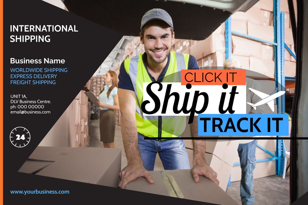 Smiling Courier Holding Package for Fast Global Shipping