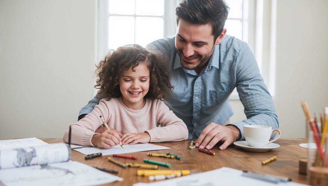 Father and Daughter Bonding Through Creative Coloring at Home