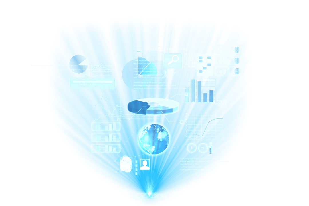Transparent Digital Interface with Data and Technology Icons