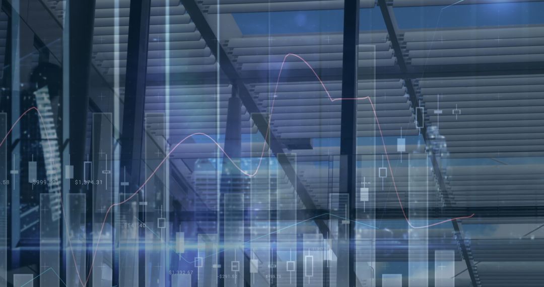 Futuristic Financial Data Overlapping Modern Office Space