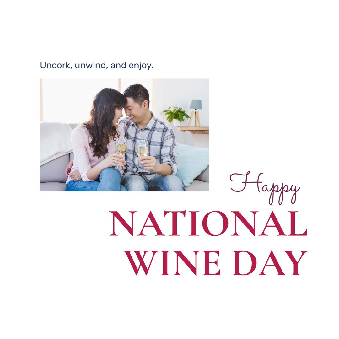 Asian Couple Celebrating National Wine Day at Home